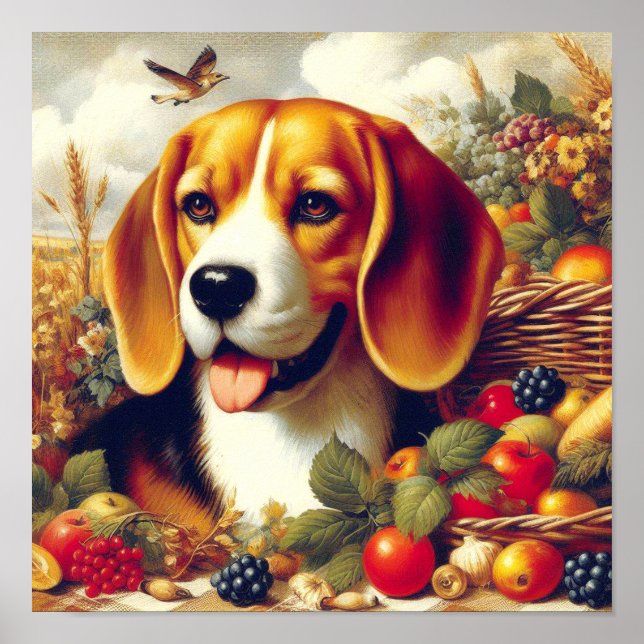 Poster Vintage Beagle Puppy Painting (Frente)
