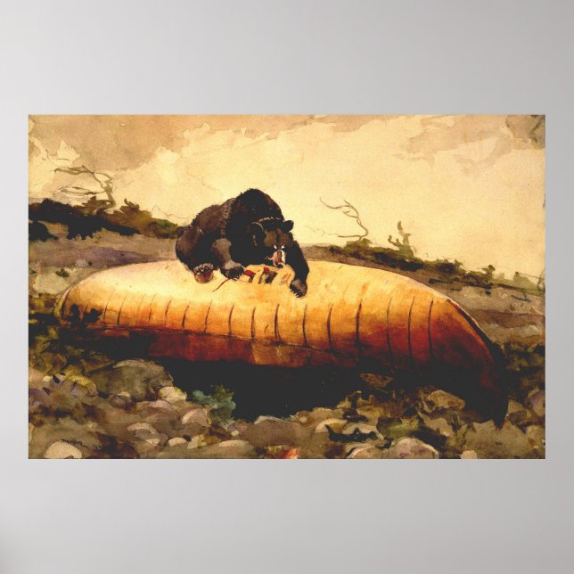 Poster Vintage Bear e Canoe Winslow Homer 1895 (Frente)