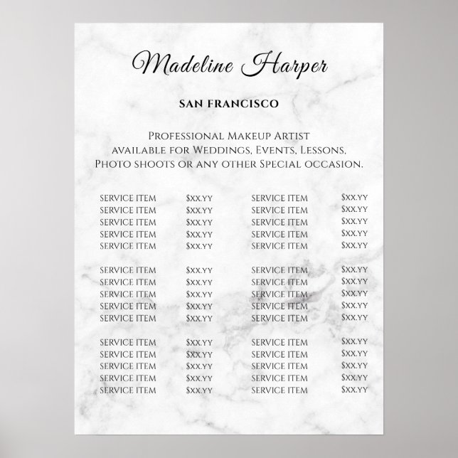 Poster Vintage Beauty Salon Price List (Frente)