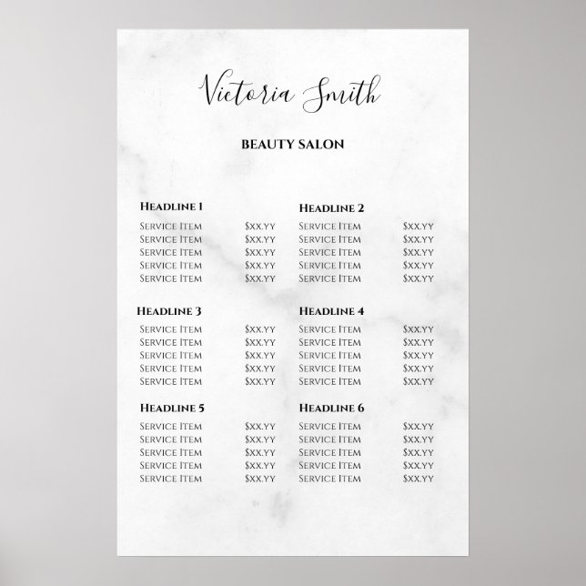 Poster Vintage Beauty Salon Price List (Frente)