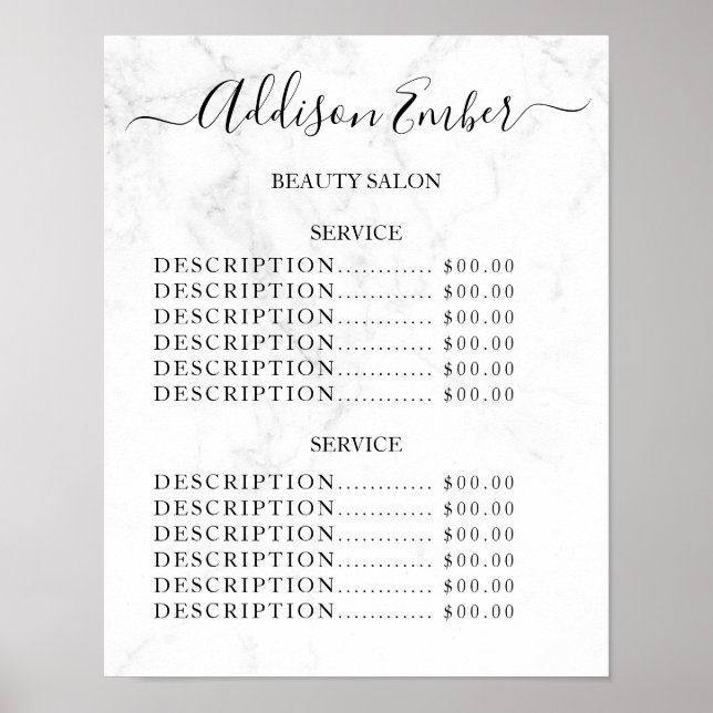Poster Vintage Beauty Salon Price List (Frente)