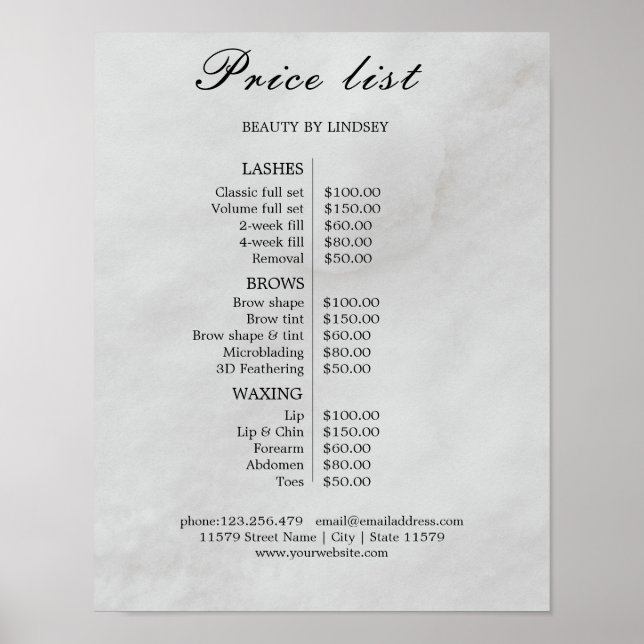 Poster Vintage Beauty Salon Price List (Frente)