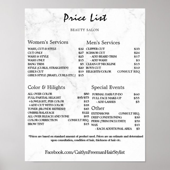 Poster Vintage Beauty Salon Price List (Frente)
