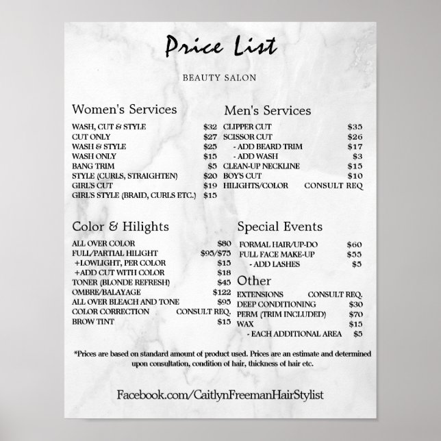 Poster Vintage Beauty Salon Price List (Frente)