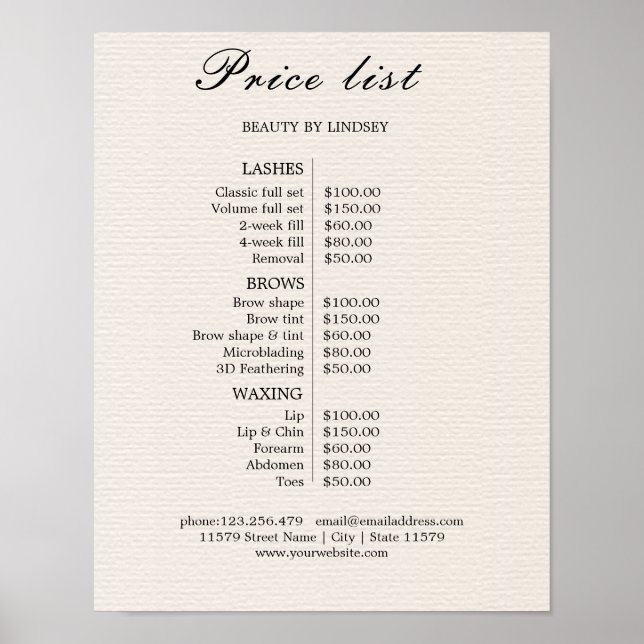 Poster Vintage Beauty Salon Price List (Frente)