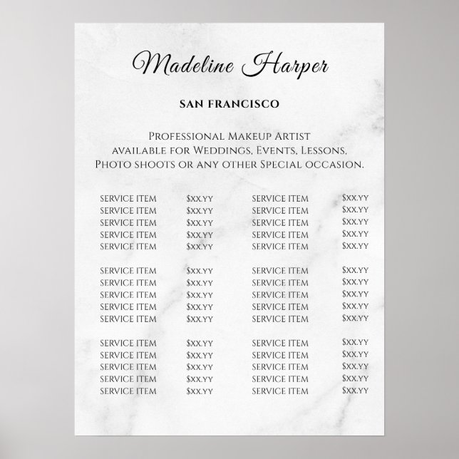 Poster Vintage Beauty Salon Price List (Frente)