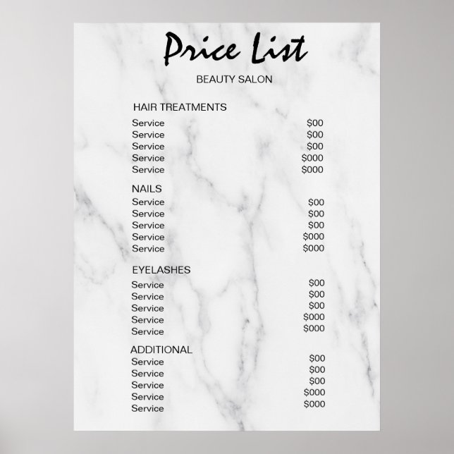 Poster Vintage Beauty Salon Price List (Frente)