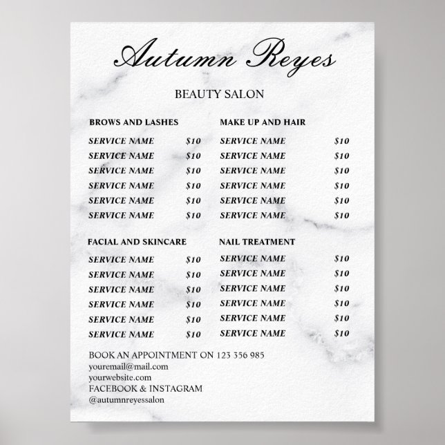 Poster Vintage Beauty Salon Price List (Frente)