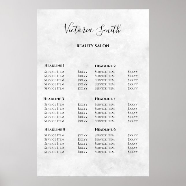 Poster Vintage Beauty Salon Price List (Frente)