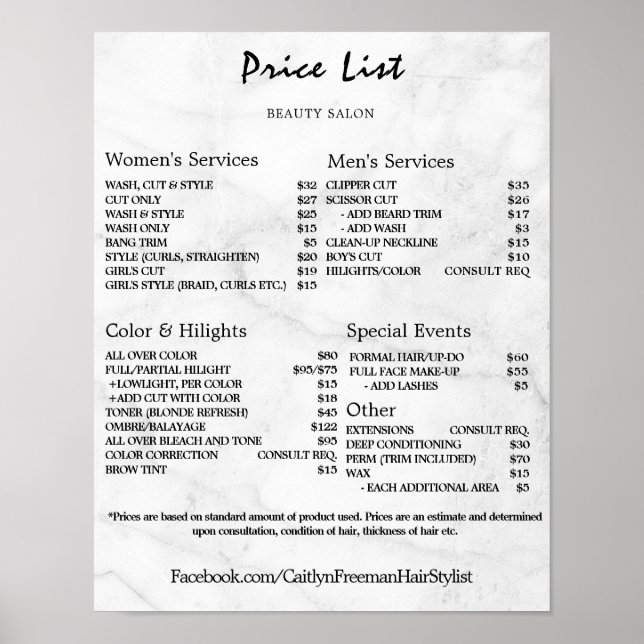 Poster Vintage Beauty Salon Price List (Frente)