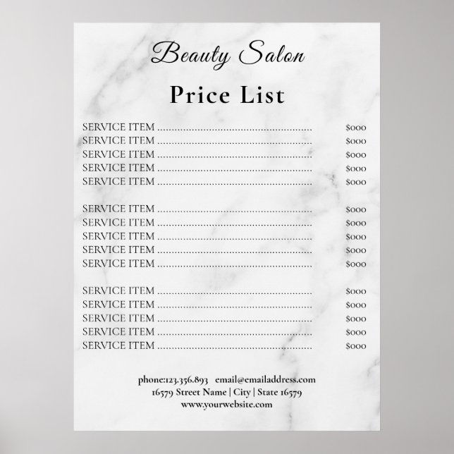 Poster Vintage Beauty Salon Price List (Frente)