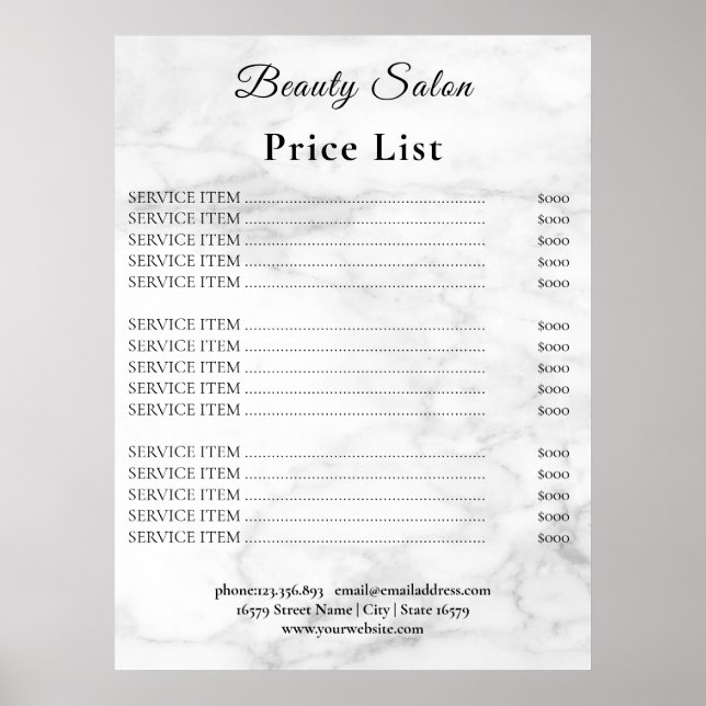 Poster Vintage Beauty Salon Price List (Frente)