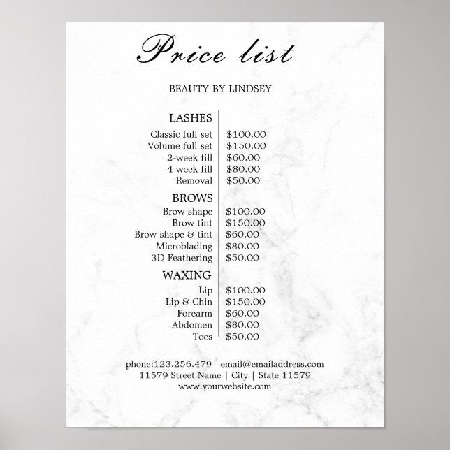 Poster Vintage Beauty Salon Price List (Frente)