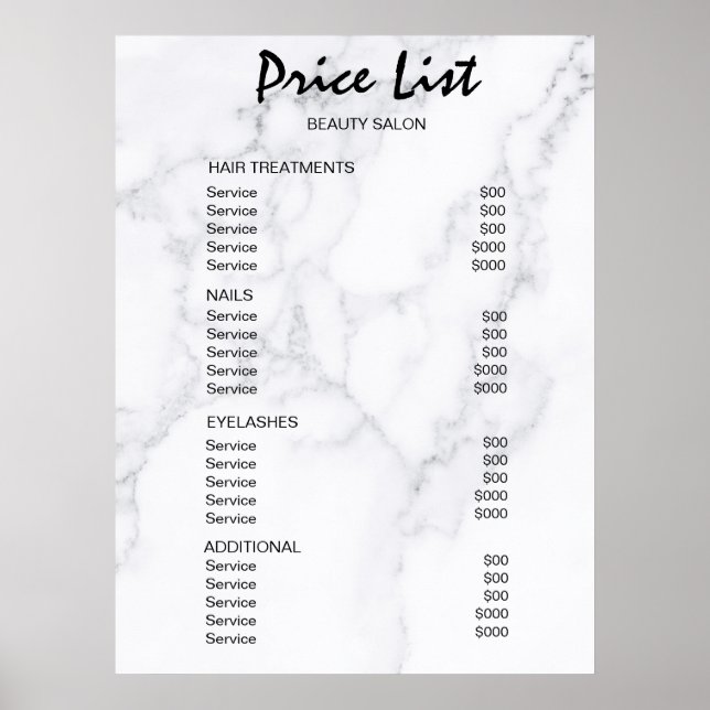 Poster Vintage Beauty Salon Price List (Frente)