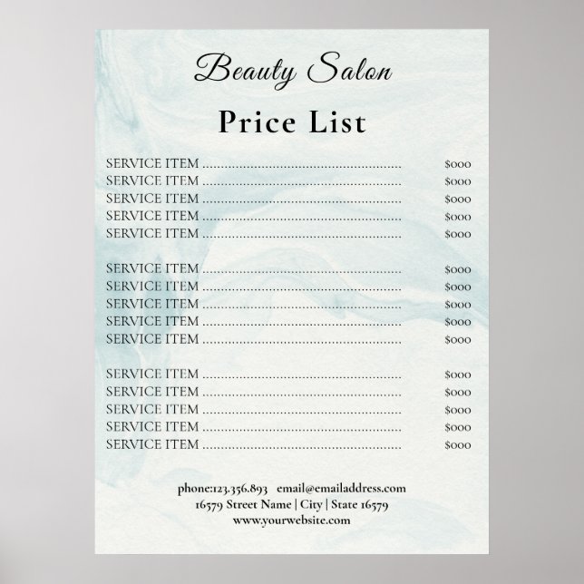 Poster Vintage Beauty Salon Price List (Frente)