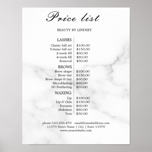 Poster Vintage Beauty Salon Price List (Frente)