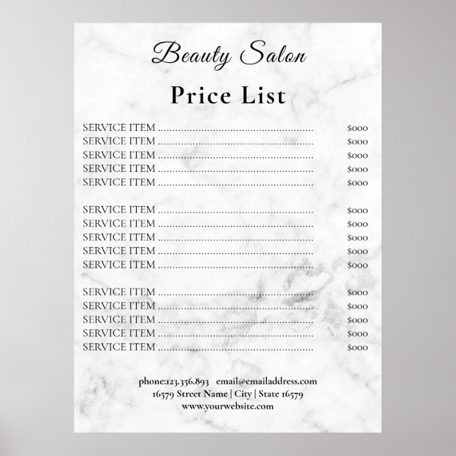 Poster Vintage Beauty Salon Price List (Frente)
