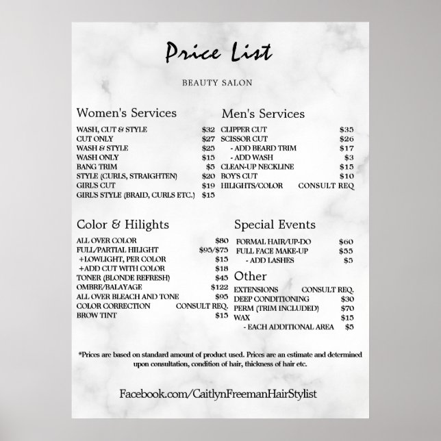 Poster Vintage Beauty Salon Price List (Frente)