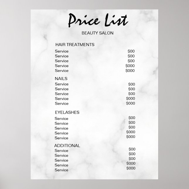 Poster Vintage Beauty Salon Price List (Frente)