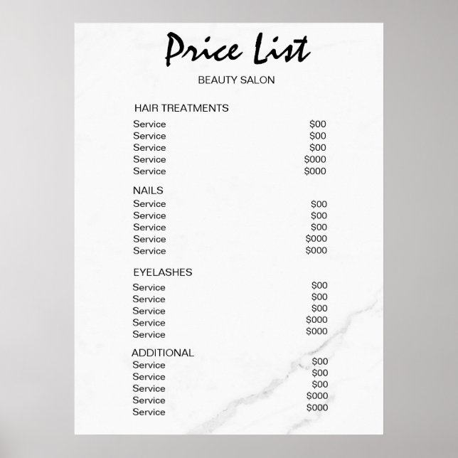 Poster Vintage Beauty Salon Price List (Frente)