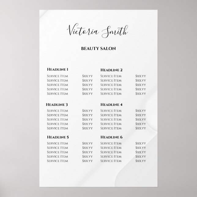 Poster Vintage Beauty Salon Price List (Frente)