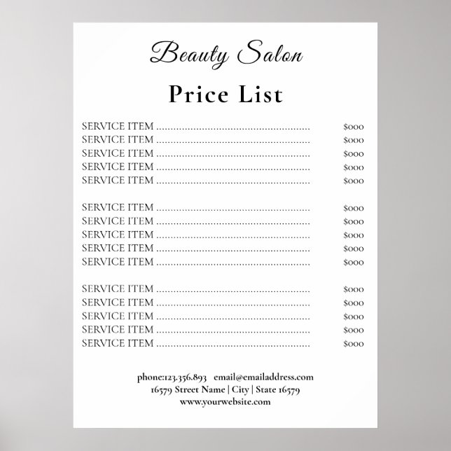 Poster Vintage Beauty Salon Price List (Frente)