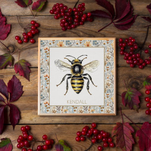 Pôster Vintage Bee Blue Wildflower Custom