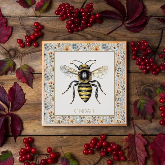 Pôster Vintage Bee Blue Wildflower Custom (Criador carregado)