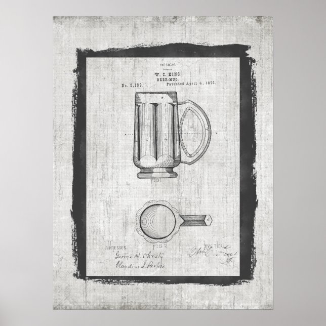 Poster Vintage Beer Mug Patent Illustration (Frente)