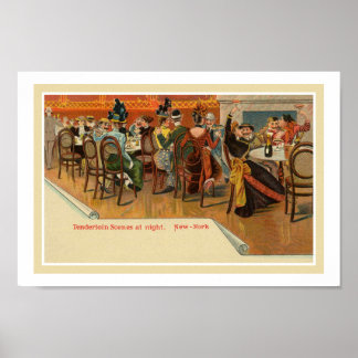 Poster Vintage belle epoque festa do restaurante Nova Yor