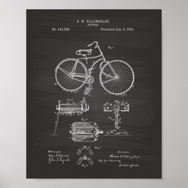 Pôster Vintage Bicycle 1891 Patent Art Chalkboard (Frente)