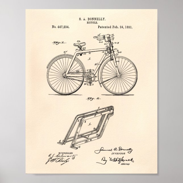 Pôster Vintage Bicycle 1891 Patent Art Old Peper (Frente)
