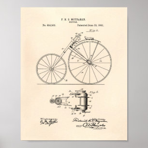 Pôster Vintage Bicycle 1891 Patent Art - Old Peper