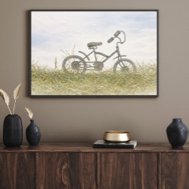 Poster Vintage Bicycle in Meadow Sketch – Rustic Minimali