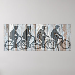 Pôster Vintage Bicycle Men Rustic WoodConselho Wall Art