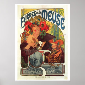 Pôster Vintage Bieres de la Meuse por Alphonse Mucha