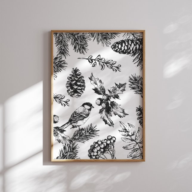 Poster Vintage Bird e Pinecone - Natal (Criador carregado)