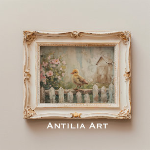Poster Vintage Bird Springtime Painting Country Farmhouse