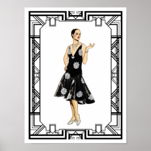 Poster Vintage Black and White 1930 Beaded