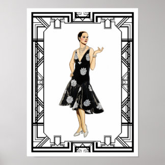Poster Vintage Black and White 1930s Beaded