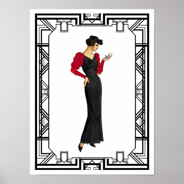 Poster Vintage Black and White 1930s Evening Gown (Frente)