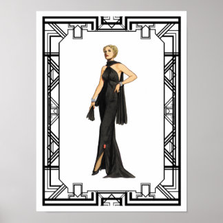 Poster Vintage Black and White 1930s Silk Gown Fashion