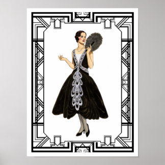 Poster Vintage Black and White Flapper Noturno
