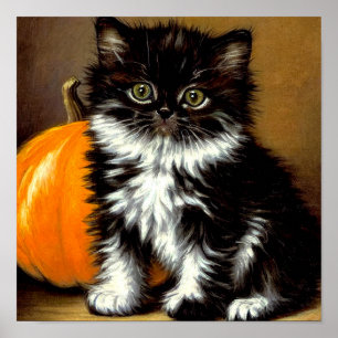Poster Vintage Black and White Halloween Cat