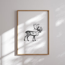 Vintage Black and White Reindeer Christmas Wall