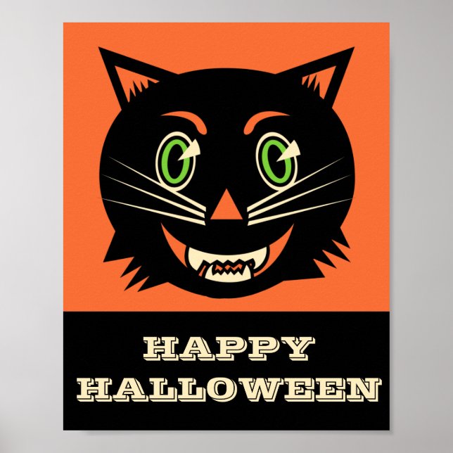 Poster Vintage Black Cat Happy Halloween (Frente)