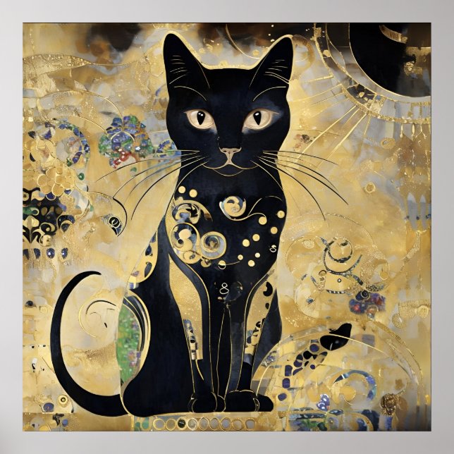 Poster Vintage Black Cat In Ouro Shade (Frente)
