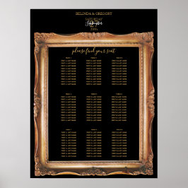 Poster Vintage Black & Dourado Wedding Seating Chart (Grá