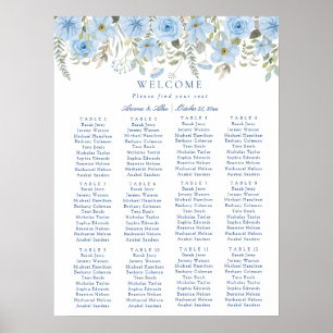 Poster Vintage Blue Floral Weding Seating Chart