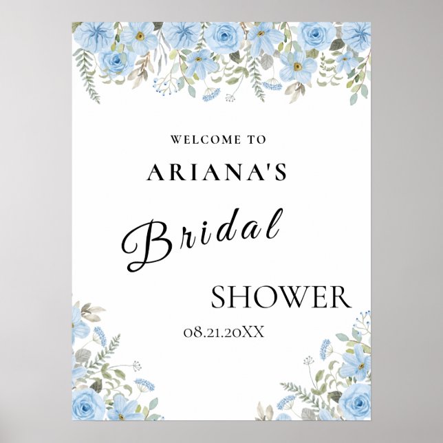 Poster Vintage Blue Floral Weding Sign (Frente)